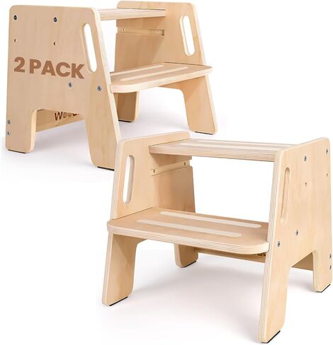 Toddler Step Stool, Wooden Height-Adjustable 2-Step Stool for Kids, Potty Training Stool with Handles for Bathroom Sink, Kitchen, Bedroom in Kuwait