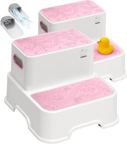 Harwaya Toddler Step Stool for Bathroom Sink 2 Pack, Kids Step Stools for Toilet Potty Training, Plastic Stepping Stool for Toddlers Child Kid Kitchen Bedroom Bed -White (Included Two Faucet Extender) in Saudi Arabia