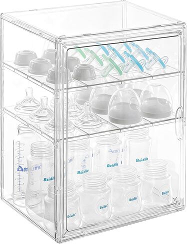 ERTIUANIO Baby Bottle Organizer – 3 Tier Bottle Storage Organizer Baby for Nipples, Pump Parts, Food Jars – Clear Acrylic Bottle Station Organizer for Countertop and Kitchen, Gifts for New Mom in Kuwait