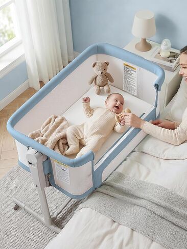 ONTHEWEI Baby Bassinet Bedside Sleeper 3-in-1, Easy Night Feeding with One-Side Fold & Rolling Wheels, Breathable Mesh, 6-Height Adjustable, Soft Mattress for Newborns in Kuwait