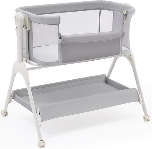 HARPPA Cuddly Sway Baby Bassinet Bedside Sleeper, 3 in 1 Rocking Bassinet | Full Mesh Sides, Memory Foam Mattress, Cotton Quilted Cover, 5 Adjustable Heights, 360° Swivel Wheels, 3°-7° Incline Range in Kuwait