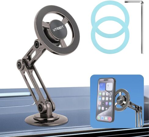 UTEBIT Universal 360° Pro Magnetic Car Phone Holder, Black | Alloy Folding Magnetic Cell Phone Holder for Car, Strong Suction & Adjustable Phone Mount, for iPhone and Android All Phones in Kuwait