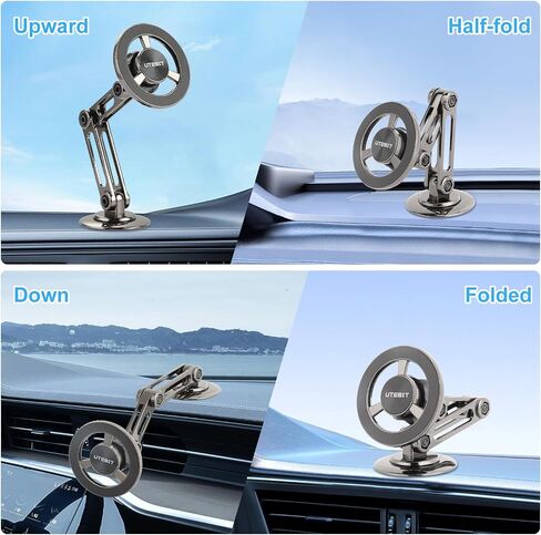 UTEBIT Universal 360° Pro Magnetic Car Phone Holder, Black | Alloy Folding Magnetic Cell Phone Holder for Car, Strong Suction & Adjustable Phone Mount, for iPhone and Android All Phones in Kuwait