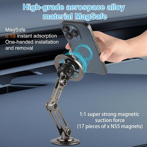 UTEBIT Universal 360° Pro Magnetic Car Phone Holder, Black | Alloy Folding Magnetic Cell Phone Holder for Car, Strong Suction & Adjustable Phone Mount, for iPhone and Android All Phones in Kuwait