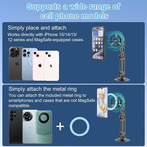 UTEBIT Universal 360° Pro Magnetic Car Phone Holder, Black | Alloy Folding Magnetic Cell Phone Holder for Car, Strong Suction & Adjustable Phone Mount, for iPhone and Android All Phones in Kuwait