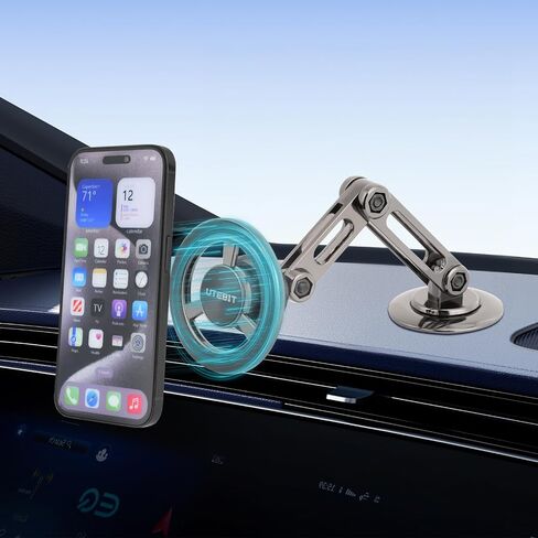 UTEBIT Universal 360° Pro Magnetic Car Phone Holder, Black | Alloy Folding Magnetic Cell Phone Holder for Car, Strong Suction & Adjustable Phone Mount, for iPhone and Android All Phones in Kuwait
