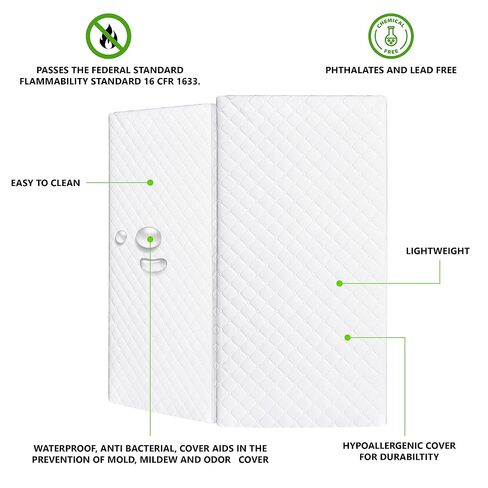 Dream On Me Luna Haven 2" Cradle Mattress – Lightweight Firm Polyester Fiber Core, Waterproof & Easy-Clean, Stain & Odor Resistant, Greenguard Gold and BSA Certified (36" L x 18" W x 2" H) in Kuwait