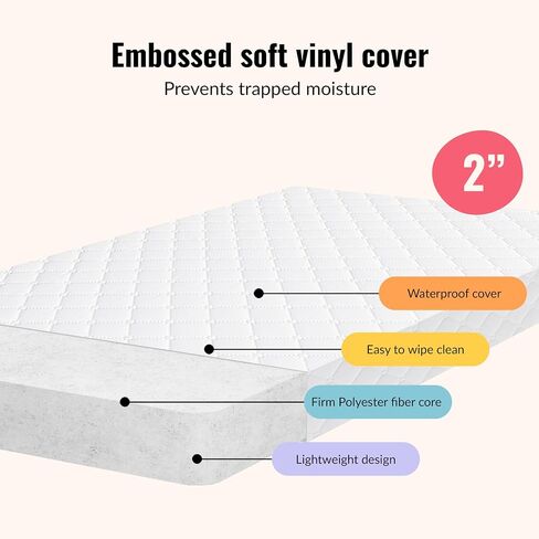 Dream On Me Luna Haven 2" Cradle Mattress – Lightweight Firm Polyester Fiber Core, Waterproof & Easy-Clean, Stain & Odor Resistant, Greenguard Gold and BSA Certified (36" L x 18" W x 2" H) in Kuwait