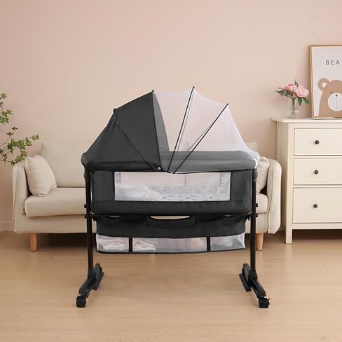 YADAQE Baby Cradle, Freestanding Bedside Bassinet, 3-in-1 Convertible Bassinet with 360° Swivel Wheels, 2026 New Model Adjustable, Easy-Fold Portable Neutral Baby Newborn Bassinet (Dark Gray) in Saudi Arabia