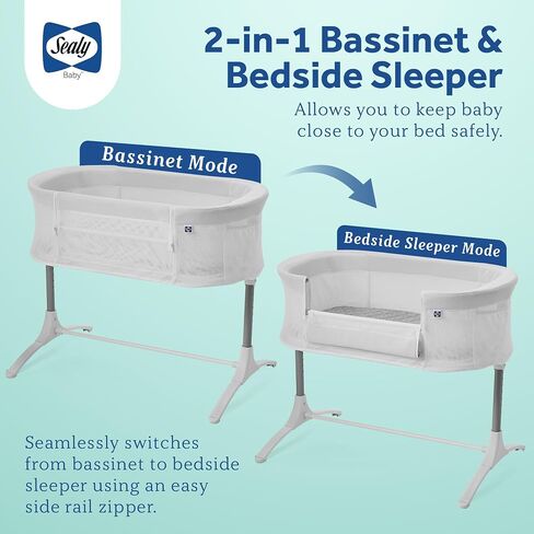 Sealy Baby Airy Dreams 2-in-1 Bedside Bassinet Sleeper with Breathable Mesh, Adjustable Height, Cozy Quilted Sheet and Mattress Pad in Kuwait