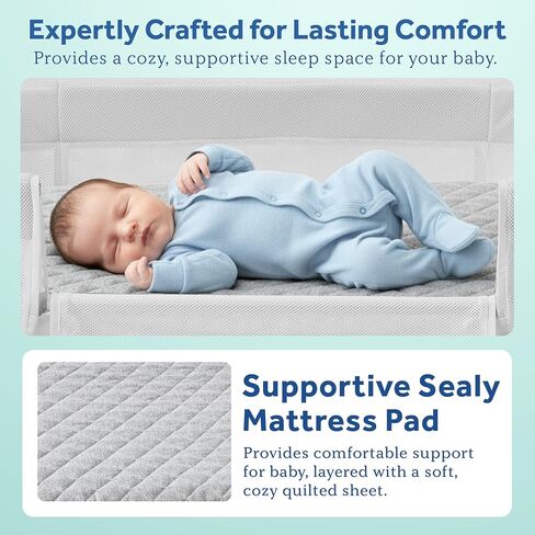 Sealy Baby Airy Dreams 2-in-1 Bedside Bassinet Sleeper with Breathable Mesh, Adjustable Height, Cozy Quilted Sheet and Mattress Pad in Kuwait