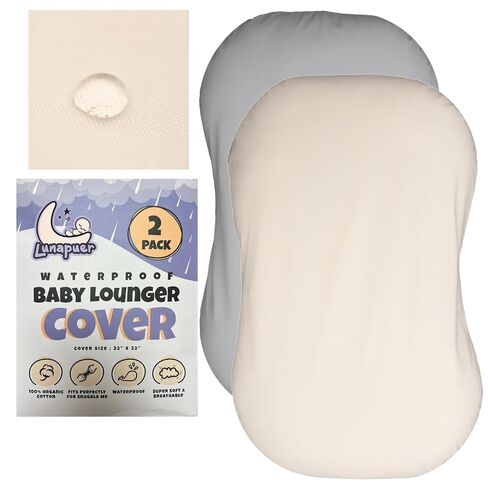 100% Waterproof Baby Lounger Cover - 2-Ply Organic Cotton Slipcovers Keep Your Lounger Clean & Your Baby Comfy - Machine Washable - (Lounger Not Included) - 2-Pack Includes Gray & Off-White in Kuwait