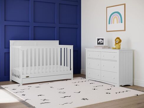 Graco Hadley 5-in-1 Convertible Crib with Drawer – GREENGUARD Gold Certified, Fits Standard Crib Mattress, Converts to Toddler Bed, Daybed and Full Bed, 4 Adjustable Mattress Heights (White) | GREENGUARD Gold Certified, Fits Standard Crib Mattress, Conver in Kuwait