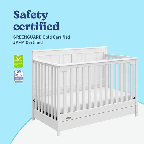 Graco Hadley 5-in-1 Convertible Crib with Drawer – GREENGUARD Gold Certified, Fits Standard Crib Mattress, Converts to Toddler Bed, Daybed and Full Bed, 4 Adjustable Mattress Heights (White) | GREENGUARD Gold Certified, Fits Standard Crib Mattress, Conver in Kuwait