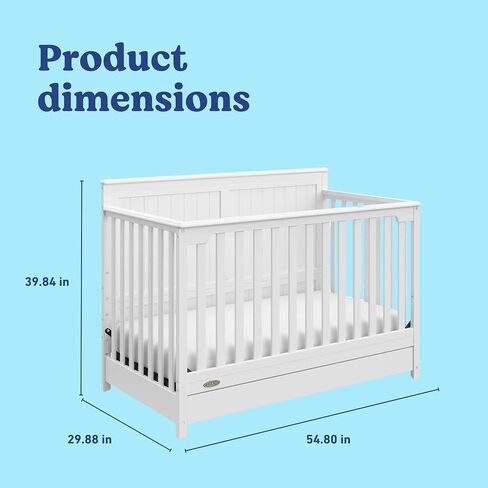 Graco Hadley 5-in-1 Convertible Crib with Drawer – GREENGUARD Gold Certified, Fits Standard Crib Mattress, Converts to Toddler Bed, Daybed and Full Bed, 4 Adjustable Mattress Heights (White) | GREENGUARD Gold Certified, Fits Standard Crib Mattress, Conver in Kuwait