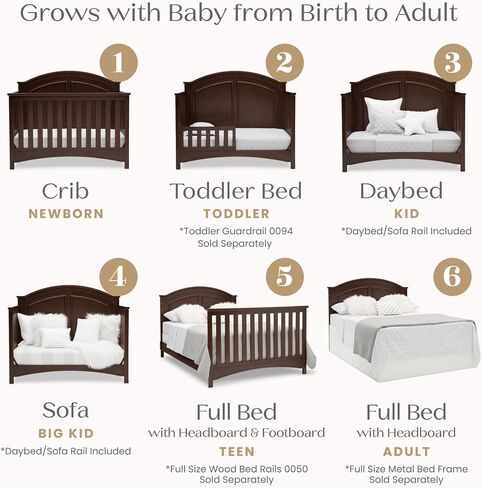 Delta Children Perry 6-in-1 Convertible Crib - Greenguard Gold Certified, Walnut Espresso in Kuwait