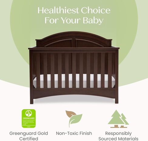 Delta Children Perry 6-in-1 Convertible Crib - Greenguard Gold Certified, Walnut Espresso in Kuwait