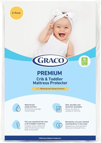 Graco Premium Waterproof Crib and Toddler Mattress Protector (2 Pack) – GREENGUARD Gold Certified, Machine-Washable & Dryer-Friendly, Waterproof Sleep Surface, Fits Crib & Mattress | GREENGUARD Gold Certified, Machine-Washable & Dryer-Friendly, Waterproof in Kuwait