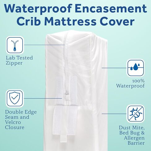 Sealy Baby SafetyCase Breathable Waterproof Crib Mattress Protector Pad, Toddler Bed Cover, Zippered Bedding Encasement, Noiseless, Machine Washable / Dryer Friendly, 52x28" - White in Kuwait