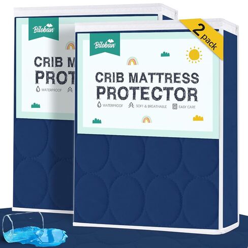 Crib Mattress Protector Sheets Waterproof 2 Pack, 52" x 28" White | Quilted Crib Mattress Pad Cover Fitted Fits for Toddler Bed Mattress in Kuwait