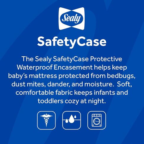 Sealy Baby SafetyCase Breathable Waterproof Crib Mattress Protector Pad, Toddler Bed Cover, Zippered Bedding Encasement, Noiseless, Machine Washable / Dryer Friendly, 52x28" - White in Kuwait