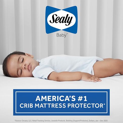 Sealy Baby SafetyCase Breathable Waterproof Crib Mattress Protector Pad, Toddler Bed Cover, Zippered Bedding Encasement, Noiseless, Machine Washable / Dryer Friendly, 52x28" - White in Kuwait