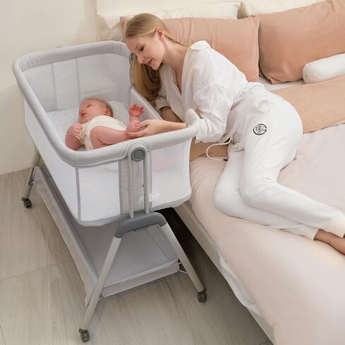 ANGELBLISS Baby Bassinet Bedside Sleeper, Easy Folding Portable Bassinet for Baby Girl with Wheels, Adjustable Height, Included Mattress (Pink) in Kuwait