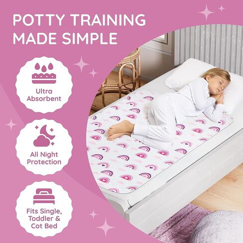 Lynmark® 2X Toddler Potty Training Bed Pads - Small Single, Grey 33x27 | Waterproof Bedwetting Pee Protector Mat for Kids - Non-Slip Reusable & Washable Incontinence Mattress Sheet Absorbs Up to 1L in Kuwait