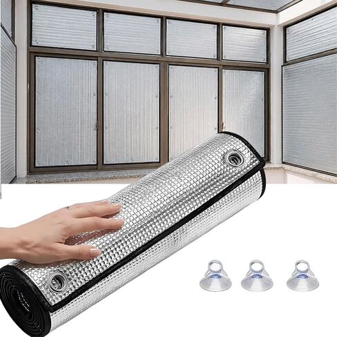 Aluminum Foil Window Film, Heat Insulation/Sun Protection | Suction-Cup Reflective Aluminum Heat-Insulating Sunshade, suitable for homes and sunrooms(Gray,50x50cm) in Kuwait