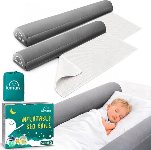 LUMARA Inflatable Bed Rail for Toddlers 2 Pack - Portable Travel Bed Bumpers for Kids Fits Twin Full Queen King Size Beds - Non-Slip Safety Guard Rails in Kuwait
