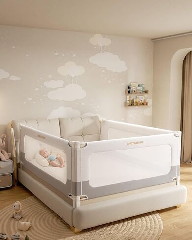 3 Piece Bed Rails for King Size Bed, No-Drill Needed Baby Bed Rail Guard | Thickened Bed Bails for Toddlers, Child Safety Side Railing Guards, Height Adjustable Bedrail for Kids, 74.8x78.7x78.7in in Kuwait
