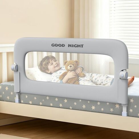 Bed Guard Rail for Toddlers - 32" Adjustable Heights & Folding up Portable Bed Rail for Baby - Toddler Bed Rails Guard for Crib, Twin, Bunk,Full Size, Queen & King Bed in Kuwait