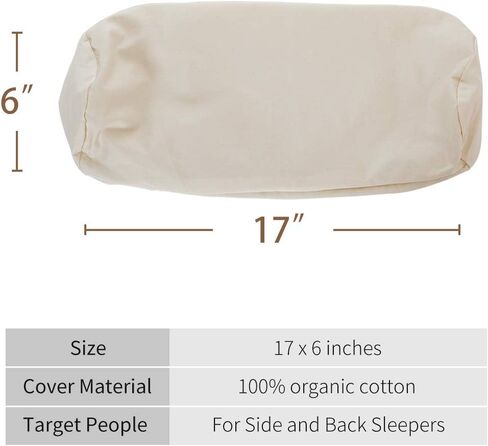 Organic Cotton Pillow Case - One Pack 17''×6'' Cylindrical Pillow Cover - 300 TC Thread Count - Soft and Breathable - Off White in Kuwait