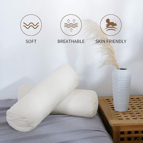 Organic Cotton Pillow Case - One Pack 17''×6'' Cylindrical Pillow Cover - 300 TC Thread Count - Soft and Breathable - Off White in Kuwait