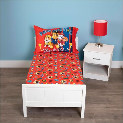 Paw Patrol Sheet Set - Fits Toddler Bed or Crib Mattress - Fitted Sheet and Reversible Pillowcase, Red in Kuwait
