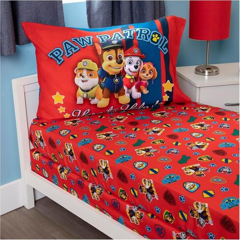 Paw Patrol Sheet Set - Fits Toddler Bed or Crib Mattress - Fitted Sheet and Reversible Pillowcase, Red in Kuwait