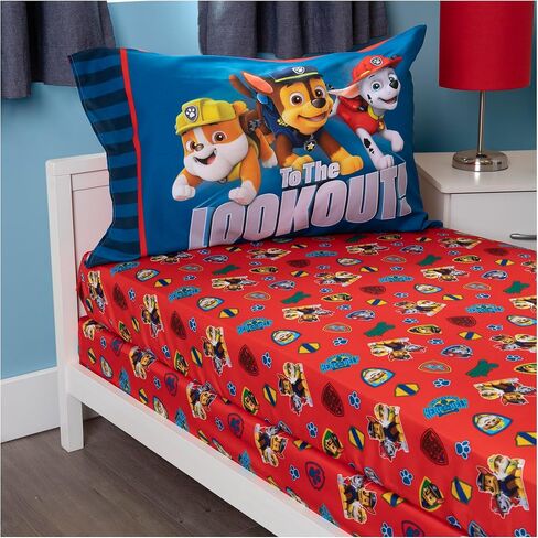 Paw Patrol Sheet Set - Fits Toddler Bed or Crib Mattress - Fitted Sheet and Reversible Pillowcase, Red in Kuwait