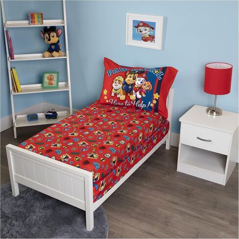 Paw Patrol Sheet Set - Fits Toddler Bed or Crib Mattress - Fitted Sheet and Reversible Pillowcase, Red in Kuwait
