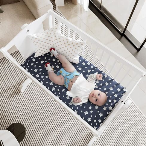 Pack and Play Sheets Boys, Mini Crib Sheets, Stretchy Playard Fitted Sheet | Compatible with Graco Pack n Play, Soft and Breathable Material, Navy in Kuwait