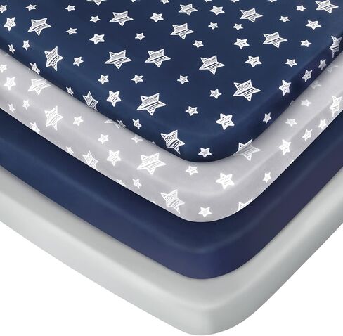Pack and Play Sheets Boys, Mini Crib Sheets, Stretchy Playard Fitted Sheet | Compatible with Graco Pack n Play, Soft and Breathable Material, Navy in Kuwait