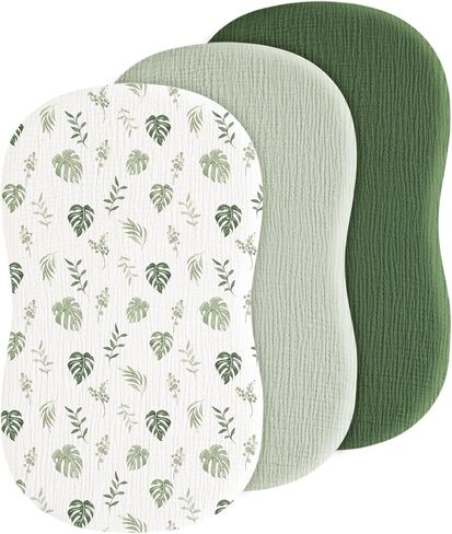3 Pack Cotton Muslin Baby Bassinet Fitted Sheet for Bedside Sleeper | Stretchy & Soft, Compatible with Baby Delight, Dream On Me, Rectangle Mattresses, for Boys & Girls 32" x 21" in Saudi Arabia