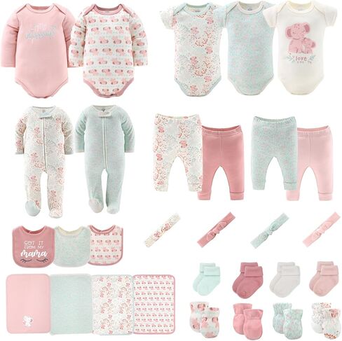 The Peanutshell Baby Layette Gift Set for Girls - 30 Piece New Born Girl Gift Set, Baby Clothes, 0-9 Months - Floral Elephant in Kuwait