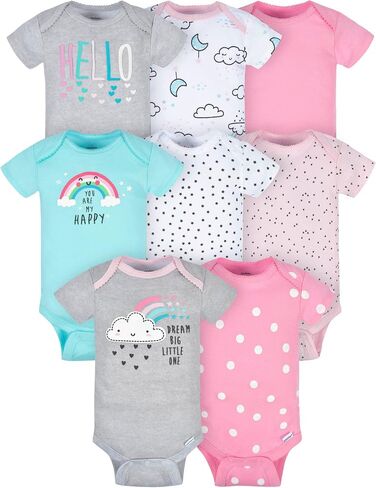 Gerber Baby Girls' 8-pack Short Sleeve Onesies Bodysuits in Kuwait