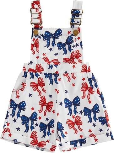 Yccutest Baby American Flag Overalls Toddler Girl 4th Of July Outfit Kids USA Jumpsuit Patriotic Clothes Girls Overall Shorts in Kuwait