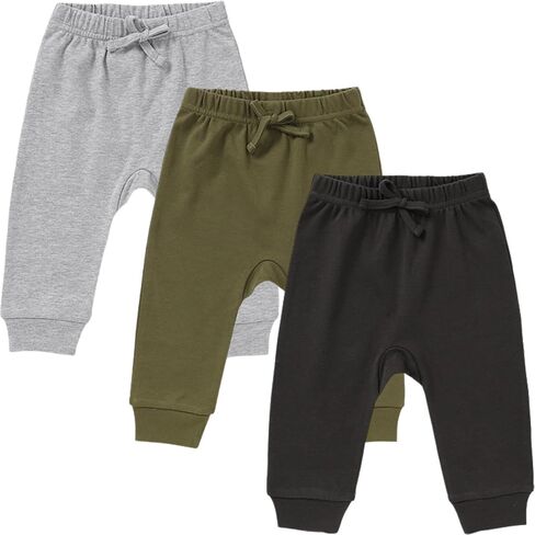 GFQLONG Baby Boy Jogger Pants Organic Cotton Infant Bottom for 0-24 Months | 100% organic cotton baby clothes,soft,breathable,stretchy baby boy pants,3-pack set with spacious diaper crotch in Kuwait