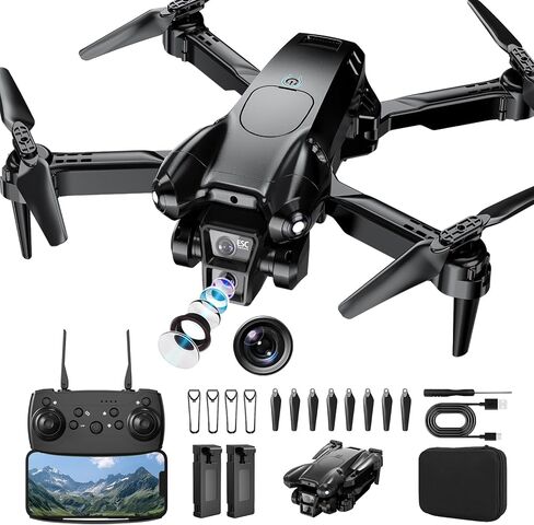 Drone with Camera 1080P HD, Mini Drone for Beginners Kids Adults, Foldable RC Quadcopter with Stable Hover, Trajectory Flight, One Key Take Off/Land, 2 Batteries, Toys for Boys and Girls (Black) in Kuwait