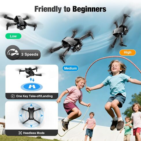Drone with Camera 1080P HD, Mini Drone for Beginners Kids Adults, Foldable RC Quadcopter with Stable Hover, Trajectory Flight, One Key Take Off/Land, 2 Batteries, Toys for Boys and Girls (Black) in Kuwait