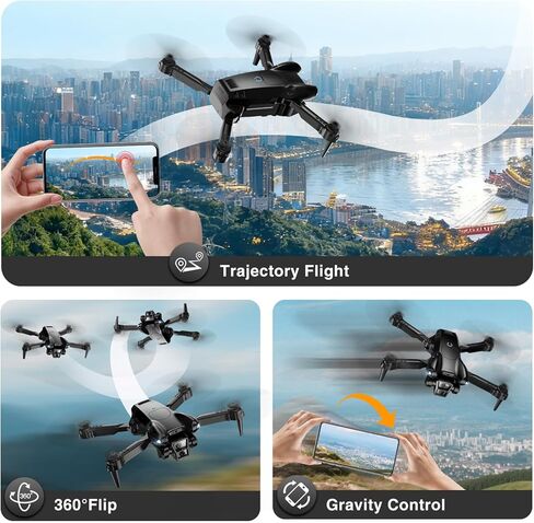 Drone with Camera 1080P HD, Mini Drone for Beginners Kids Adults, Foldable RC Quadcopter with Stable Hover, Trajectory Flight, One Key Take Off/Land, 2 Batteries, Toys for Boys and Girls (Black) in Kuwait