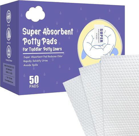 50 Packs Super Absorbent Urine Pads Portable Child Used with Travel Potty Bags Disposable Liners for Toddlers, Toilet Seat for Kids Pee Training, White, XSD-DM-025 in Kuwait