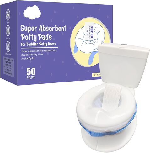 50 Packs Super Absorbent Urine Pads Portable Child Used with Travel Potty Bags Disposable Liners for Toddlers, Toilet Seat for Kids Pee Training, White, XSD-DM-025 in Kuwait